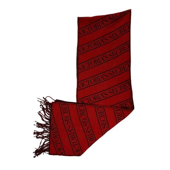 Victoria's Secret Scarf Signature Logo Red One Size Wrap Woven Fringe Gift Cozy - Picture 2 of 7